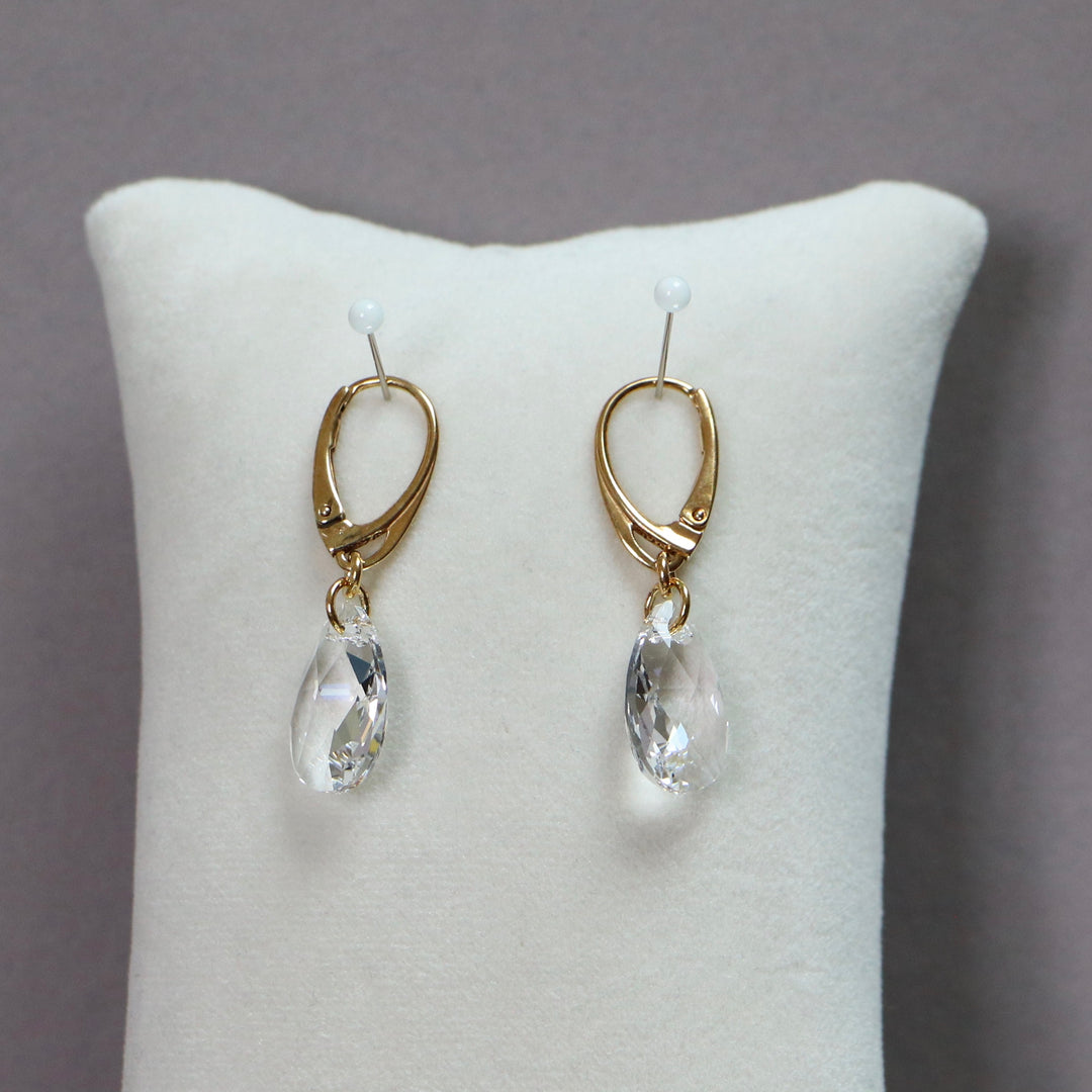 Серьги, кристаллы Сваровски, золотое серебро, AB Crystal, слезы
