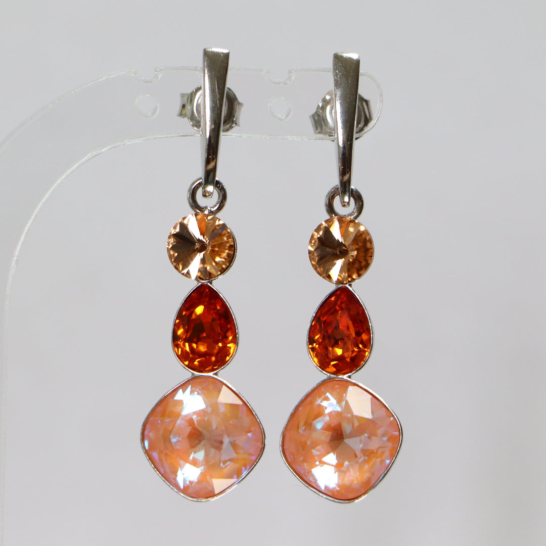 Серьги, кристаллы Сваровски, Rhodied Silver, Orange, Art-Deco