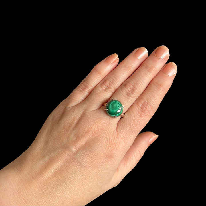 Bague en argent avec malachite - taille 59  - BS114
