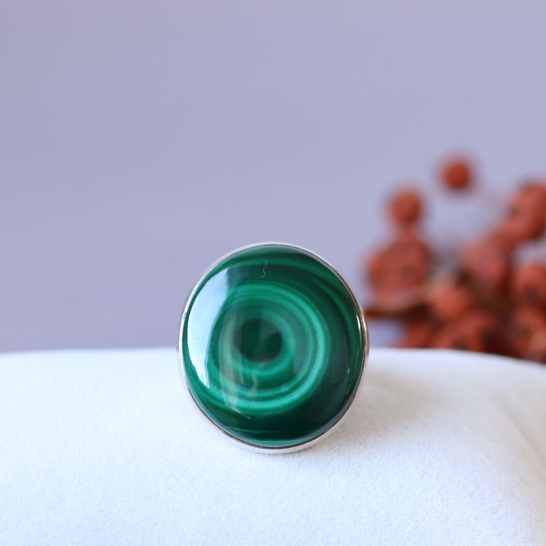 Bague avec malachite en argent - taille 57 -  BS023