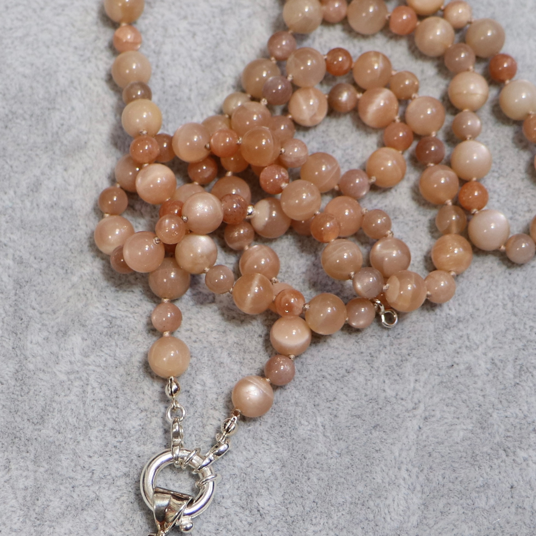 Collier MALA en pierre de lune et Pendentif en stilbite et scolecite