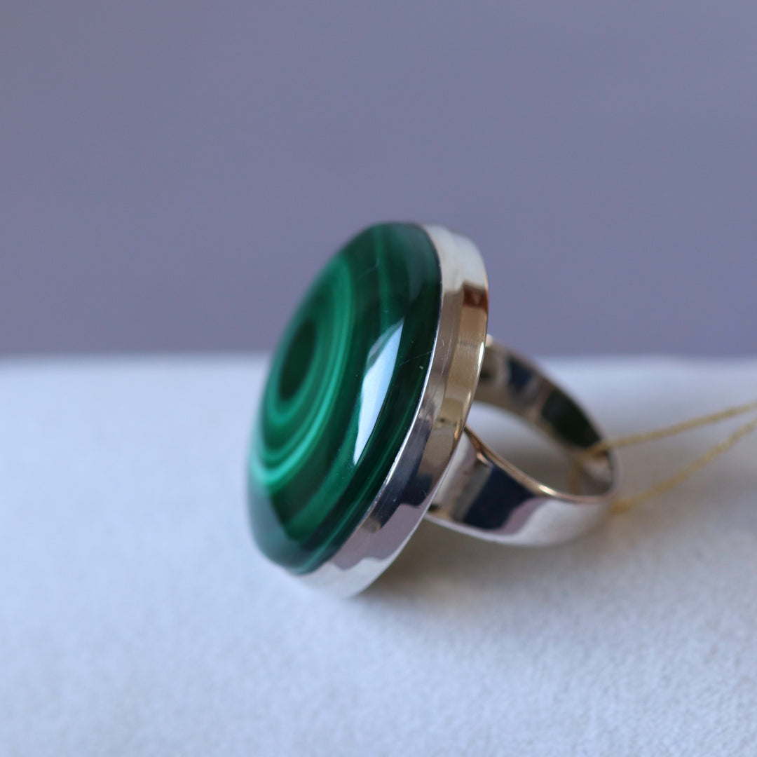 Bague avec malachite en argent - taille 57 -  BS023