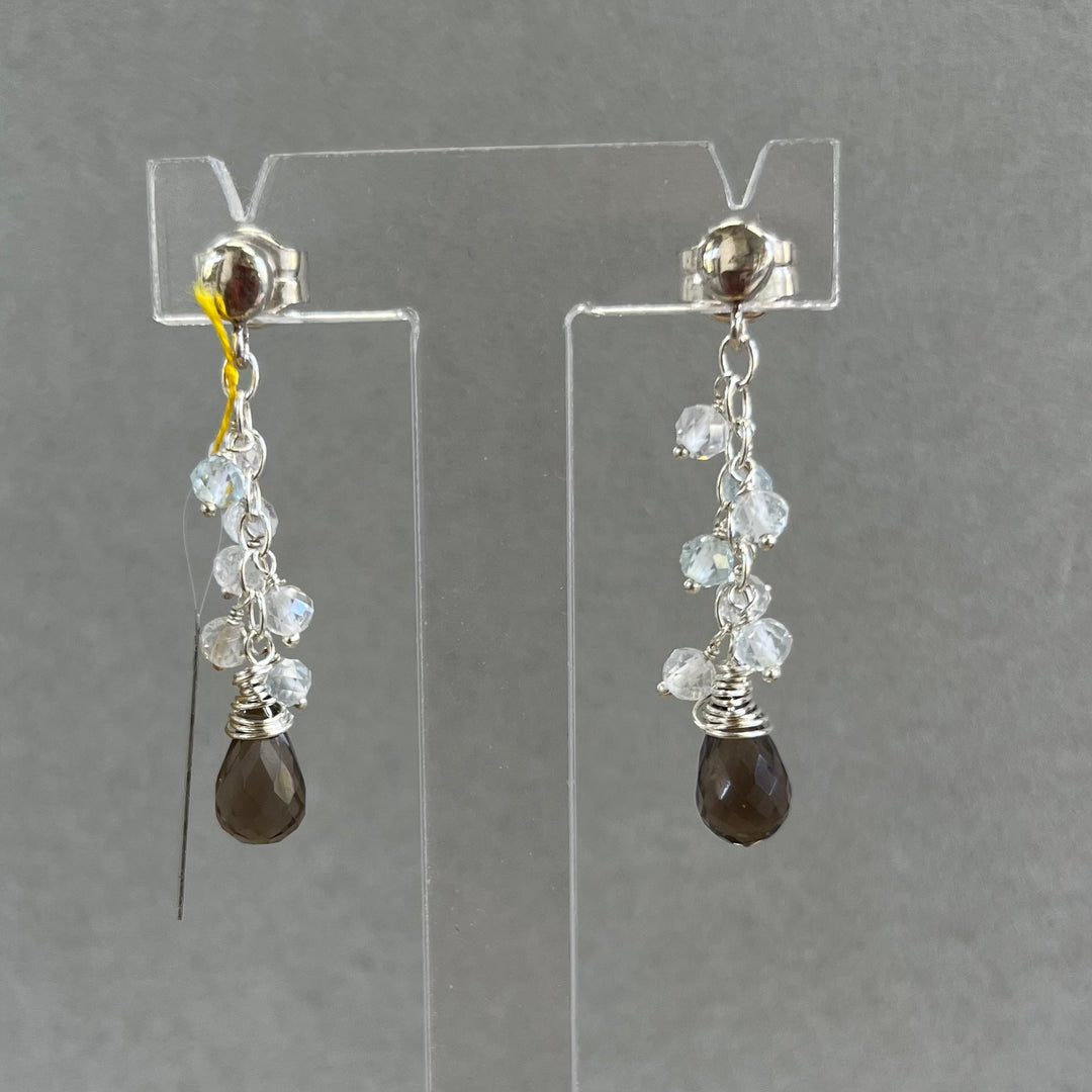 Boucles d’oreilles avec quartz fumé et topaze, en argent