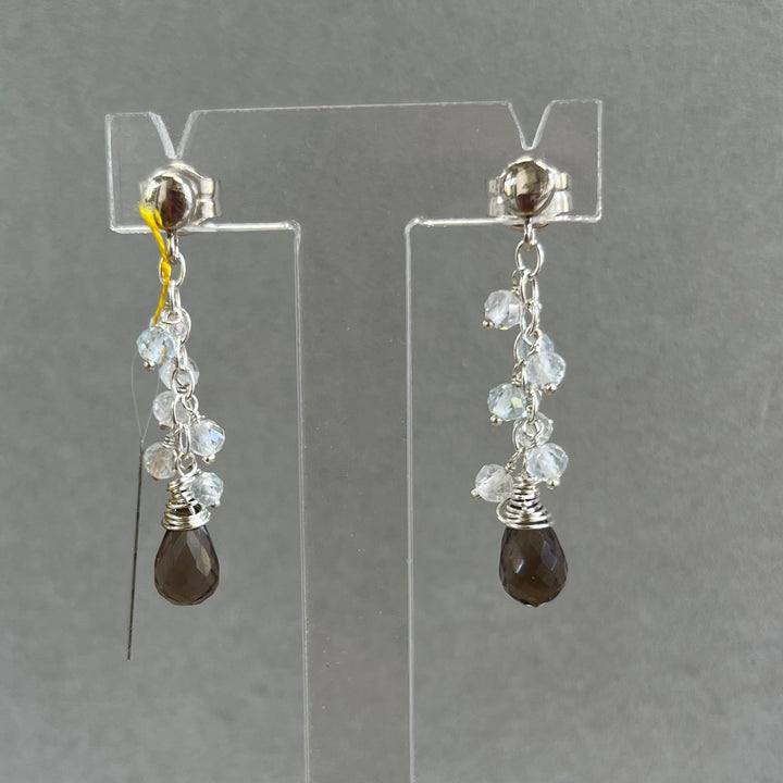 Boucles d’oreilles avec quartz fumé et topaze, en argent