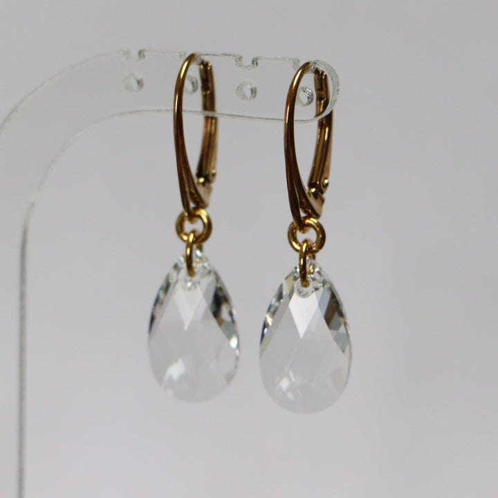 Серьги, кристаллы Сваровски, золотое серебро, AB Crystal, слезы