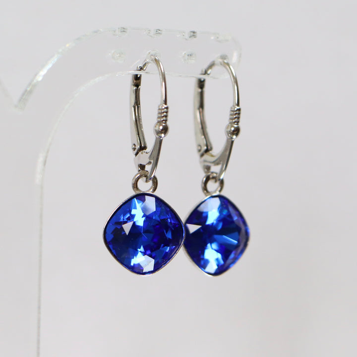 Earrings, Swarovski crystals, rhodied silver, blue, manon