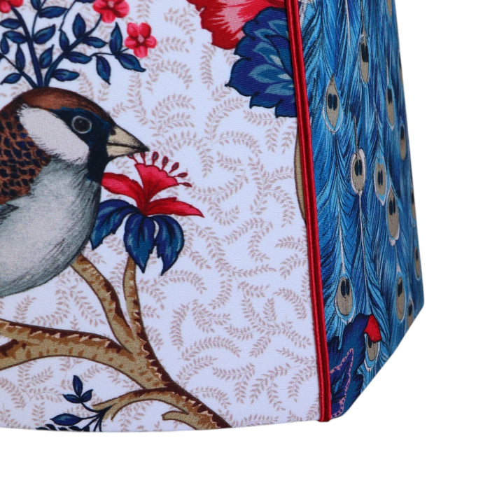 Abat-jour ovale à pans coupés BIRDS, modèle large, tissu d'éditeur, contrecollé, fait main