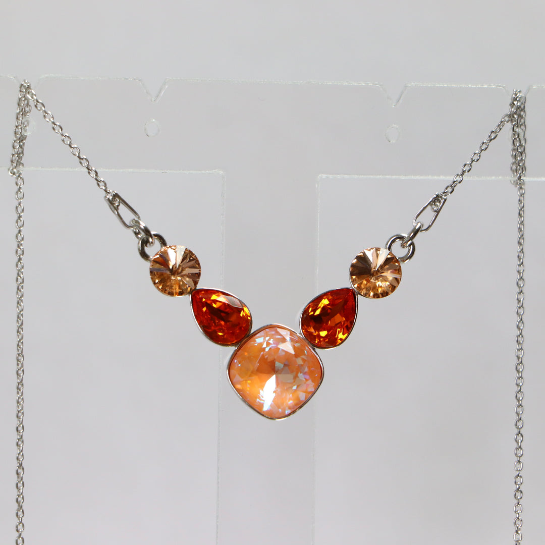 Серьги, кристаллы Сваровски, Rhodied Silver, Orange, Art-Deco