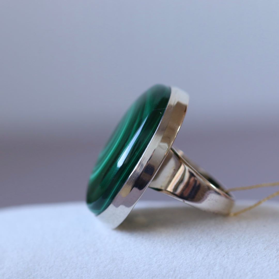 Bague avec malachite en argent - taille 57 -  BS023