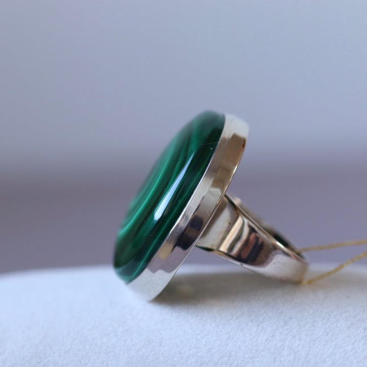 Bague avec malachite en argent - taille 57 -  BS023