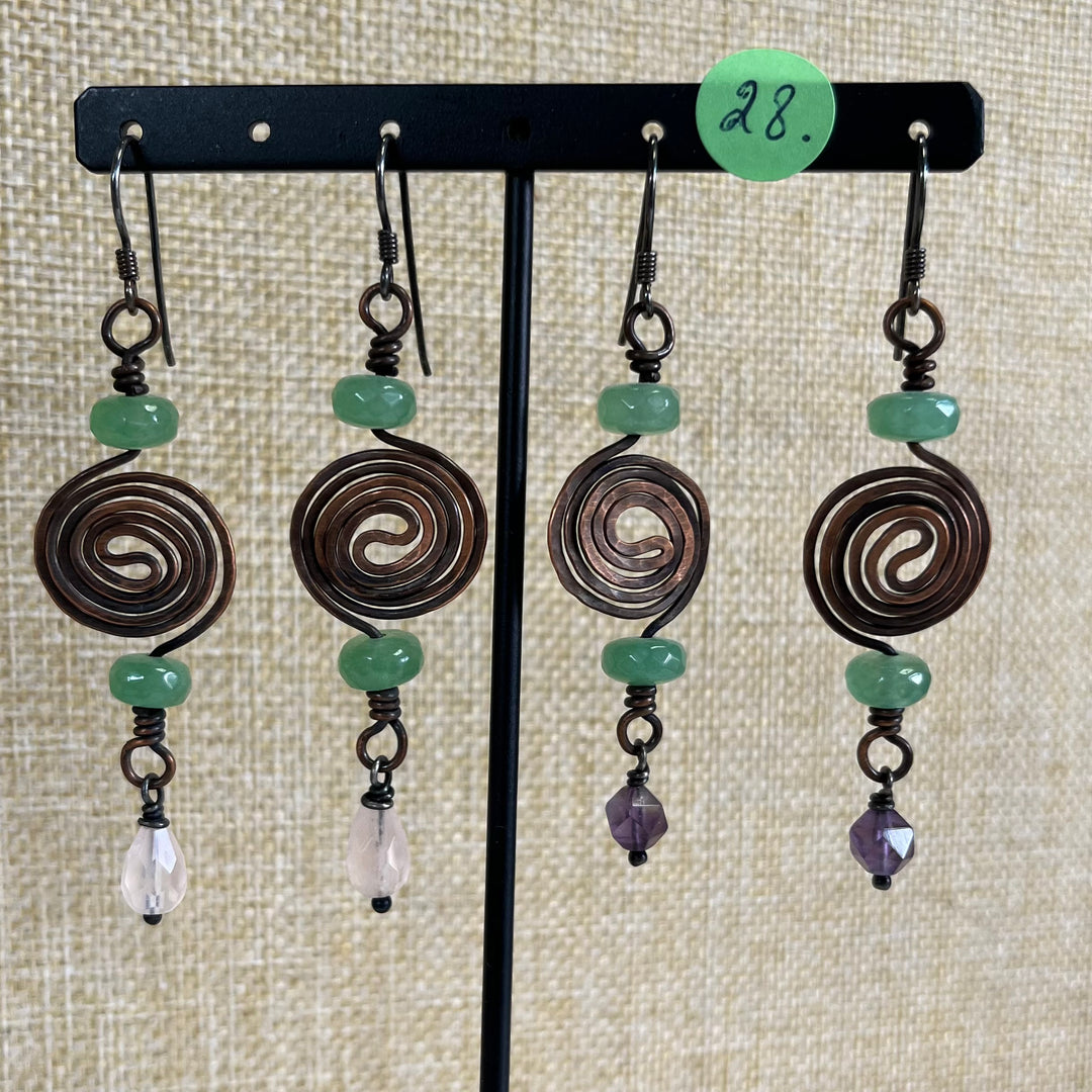 Boucles d’oreilles en laiton avec pierres naturelles, en argent