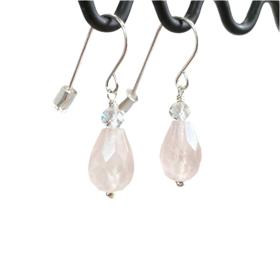 Boucles d’oreilles avec quartz rose, en argent