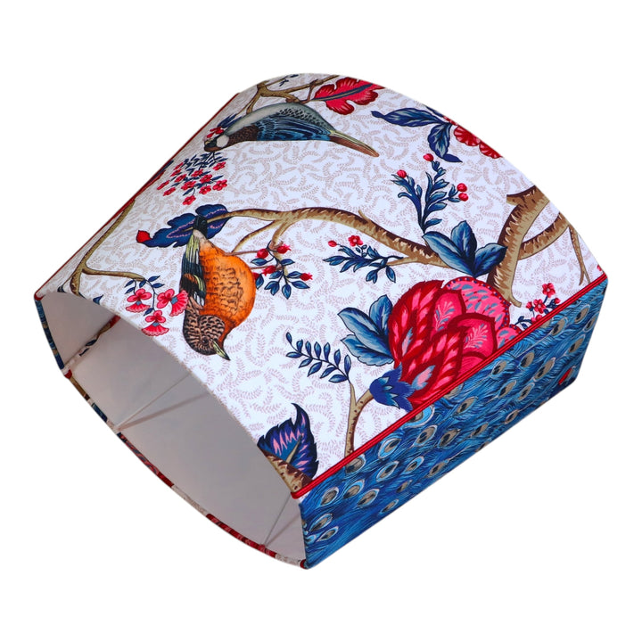 Abat-jour ovale à pans coupés BIRDS, modèle large, tissu d'éditeur, contrecollé, fait main