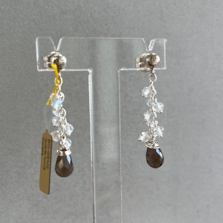 Boucles d’oreilles avec quartz fumé et topaze, en argent
