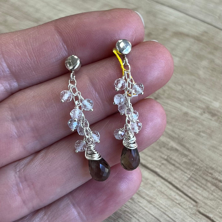 Boucles d’oreilles avec quartz fumé et topaze, en argent