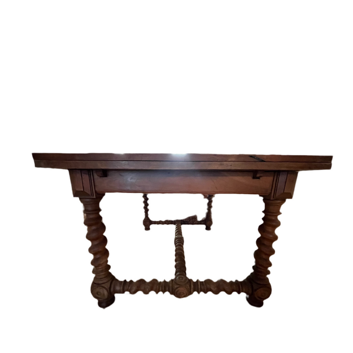 Wooden dining table on foot turned in a spiral Louis XIII style