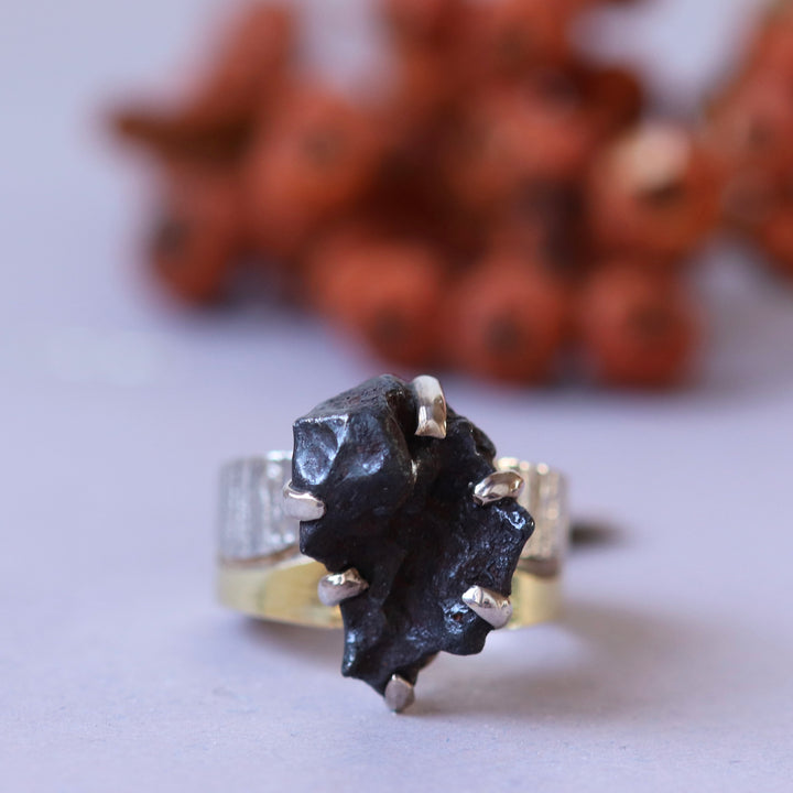 Bague avec météorite en argent - taille 56 - BS004