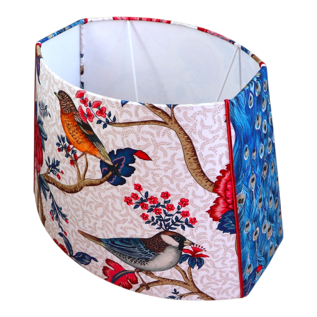 Abat-jour ovale à pans coupés BIRDS, modèle large, tissu d'éditeur, contrecollé, fait main