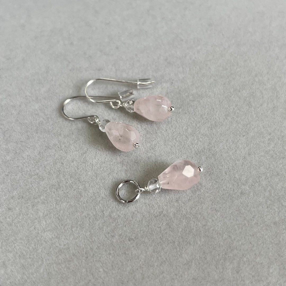 Boucles d’oreilles avec quartz rose, en argent