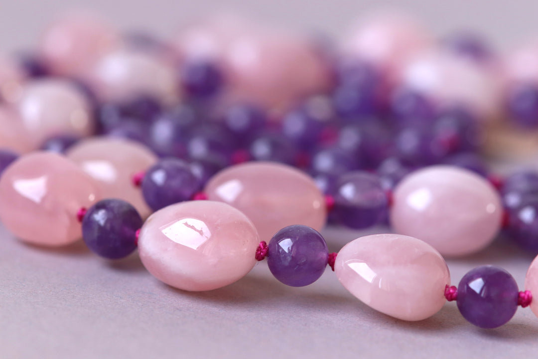 Nodium knot necklace necklace (amethyst, pink quartz) 92 cm