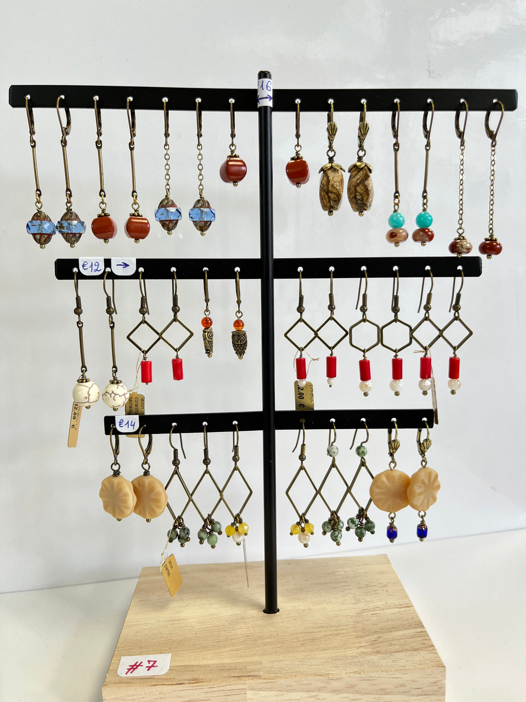Boucles d’oreilles en laiton avec pierres naturelles, en argent