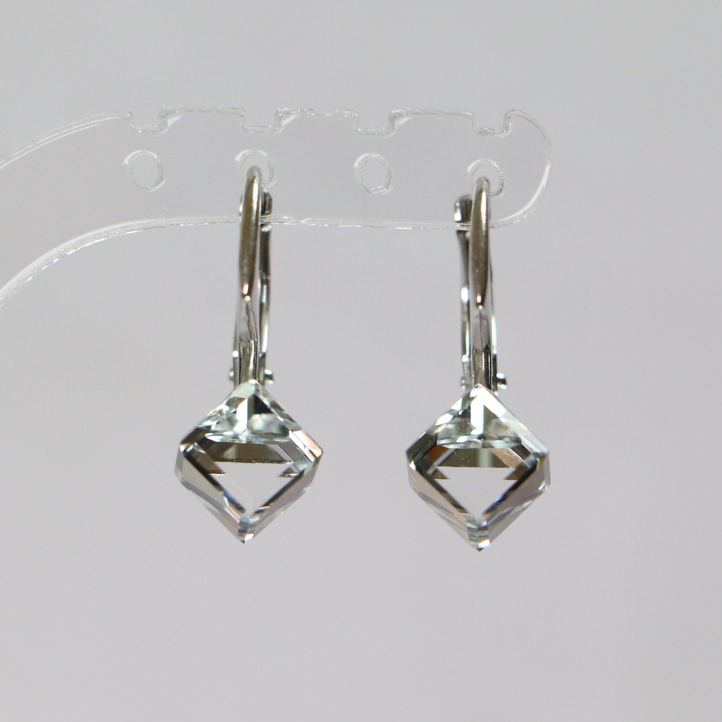 Boucles d'oreilles, cristaux Swarovski, argent rhodié, cristal, CUBIC