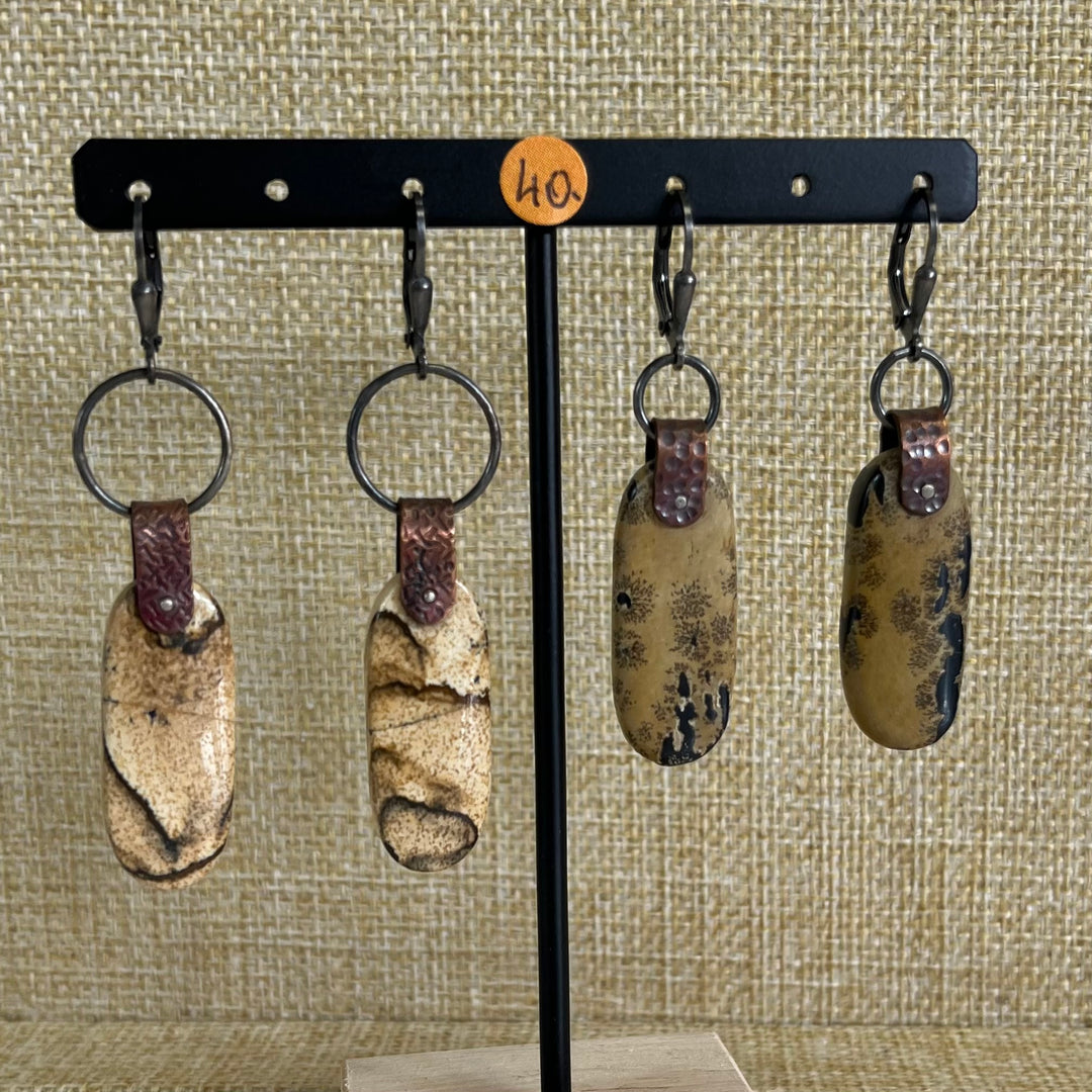 Boucles d’oreilles en laiton avec pierres naturelles, en argent