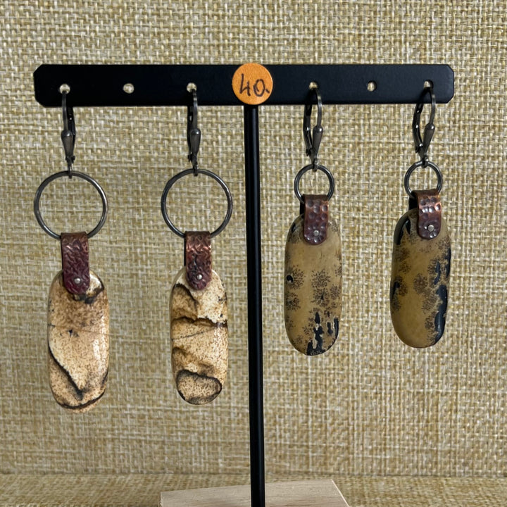 Boucles d’oreilles en laiton avec pierres naturelles, en argent