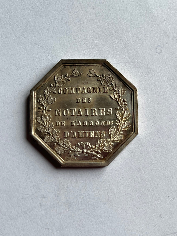 Silbertoken, Notar, Amiens 1854 Biene