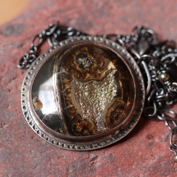 Pendentif ammonite pyritisée – Argent 925 avec chaîne