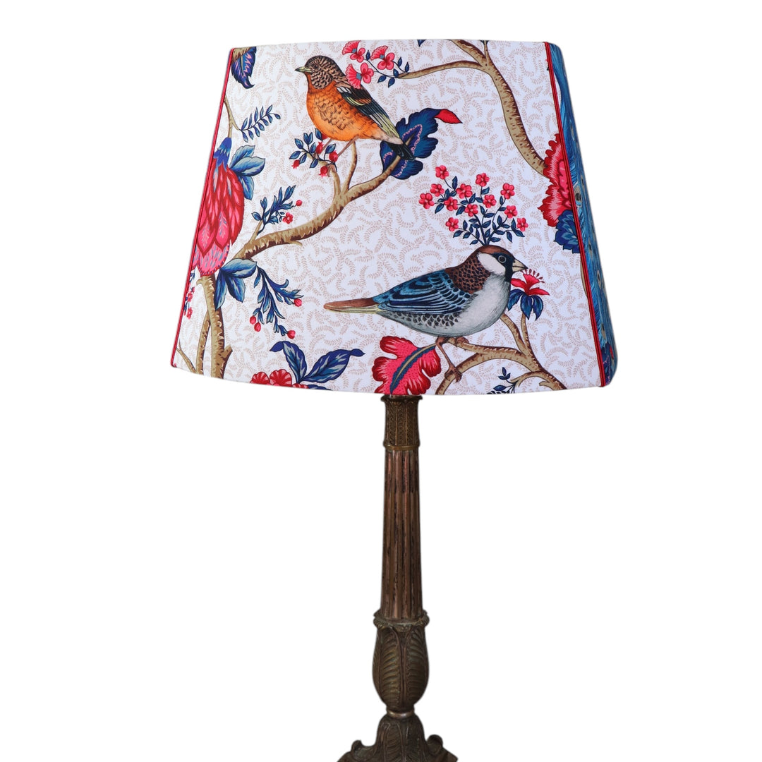 Abat-jour ovale à pans coupés BIRDS, modèle large, tissu d'éditeur, contrecollé, fait main