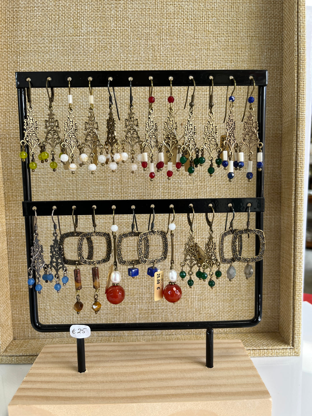 Boucles d’oreilles en laiton avec pierres naturelles, en argent