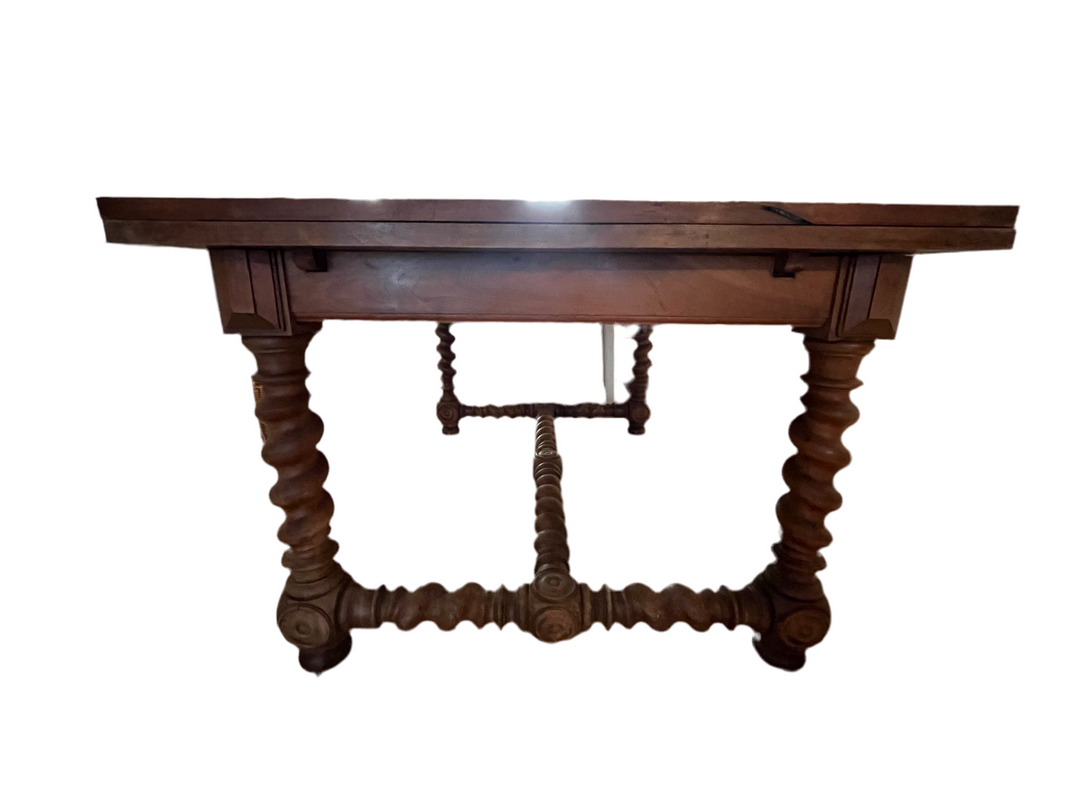Wooden dining table on foot turned in a spiral Louis XIII style