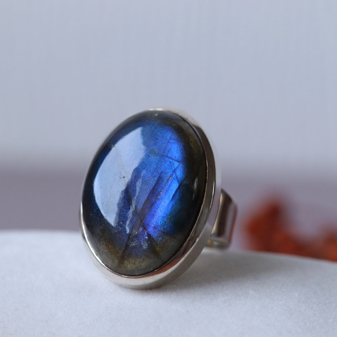 Bague en argent avec labradorite - taille 62 - BS015