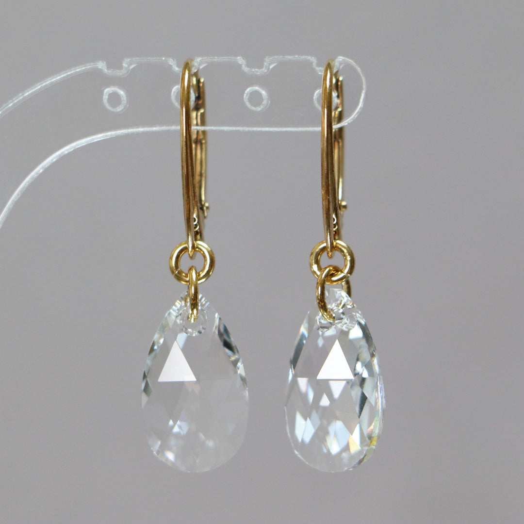 Серьги, кристаллы Сваровски, золотое серебро, AB Crystal, слезы