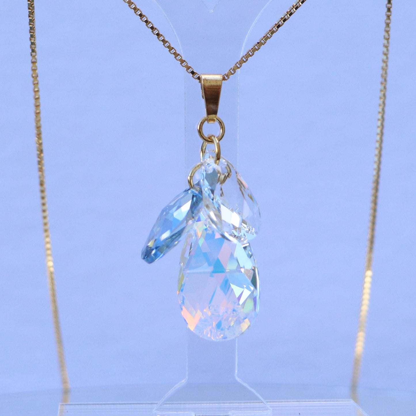 Pendentif avec cristaux Swarovski, argent doré, cristal AB, FLEUR