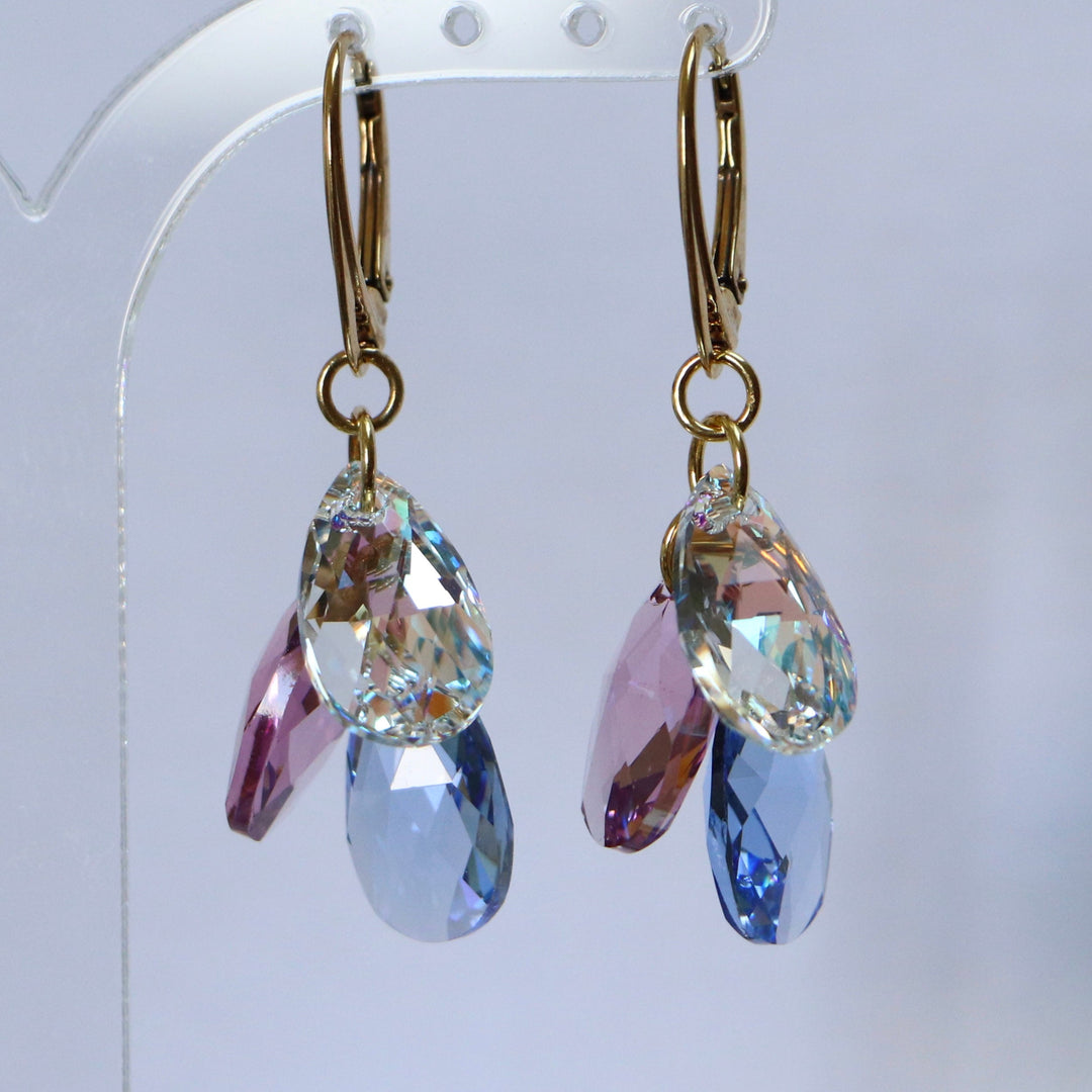 带有施华洛世奇晶体的吊坠,金银,浅蓝色/紫色,花朵