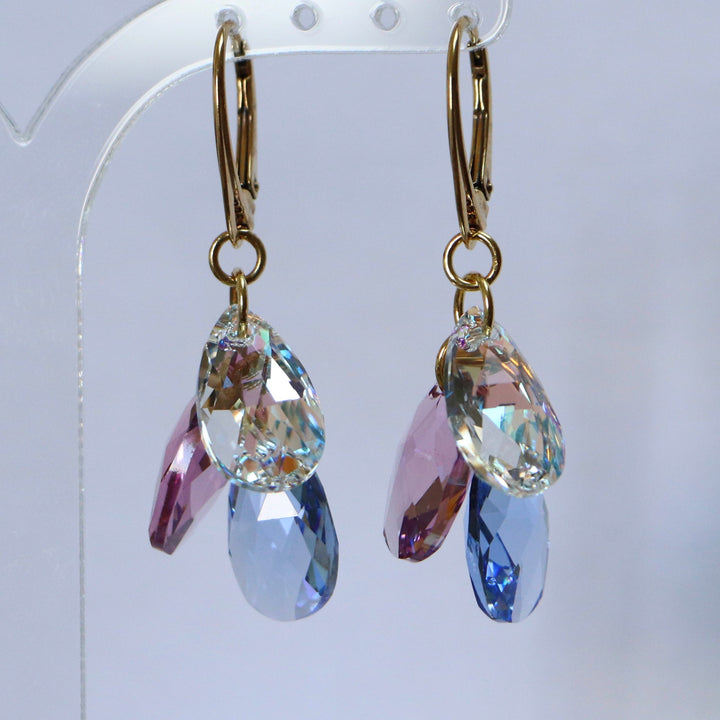 带有施华洛世奇晶体的吊坠,金银,浅蓝色/紫色,花朵