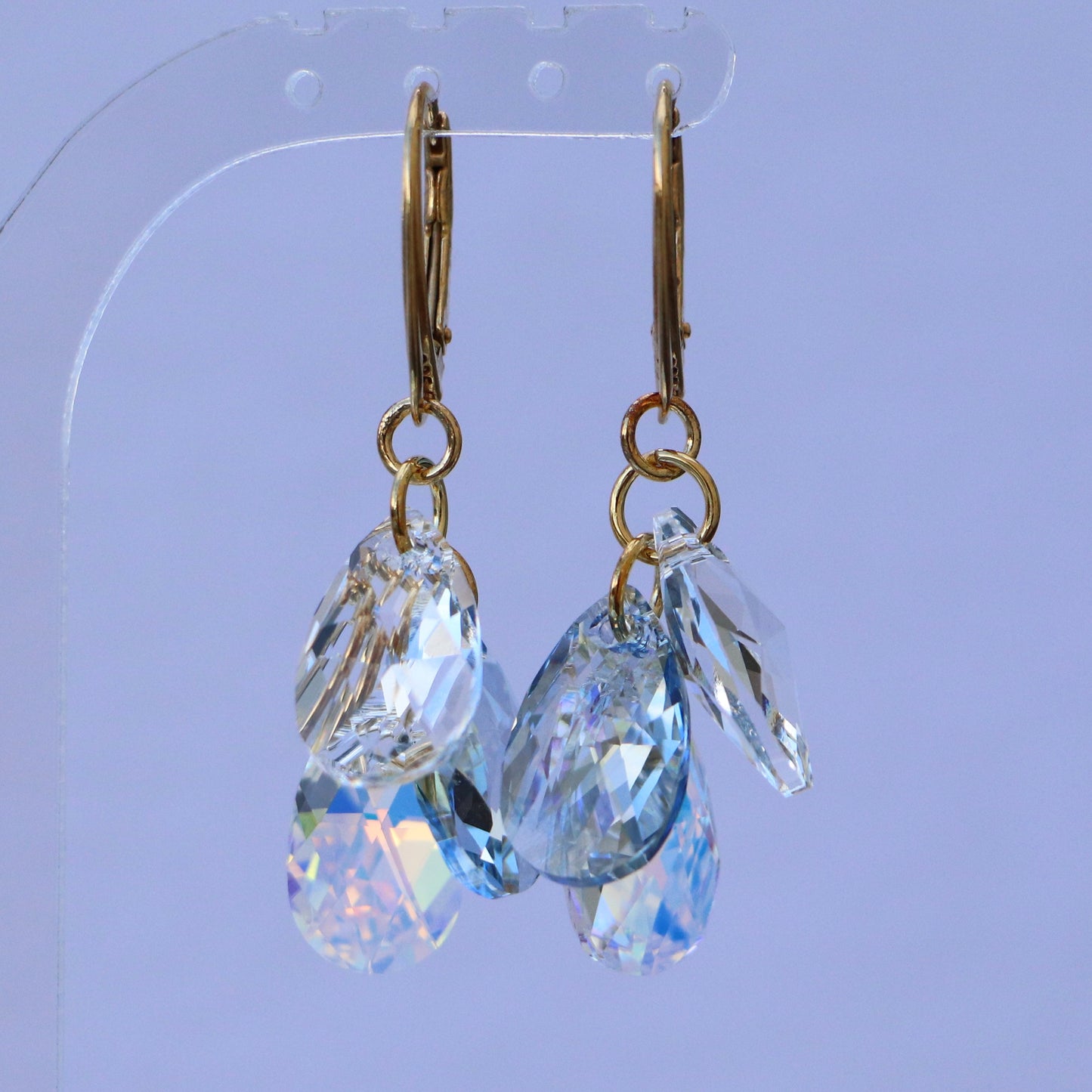 Boucles d'oreilles avec cristaux Swarovski, argent doré, cristal AB, FLEUR