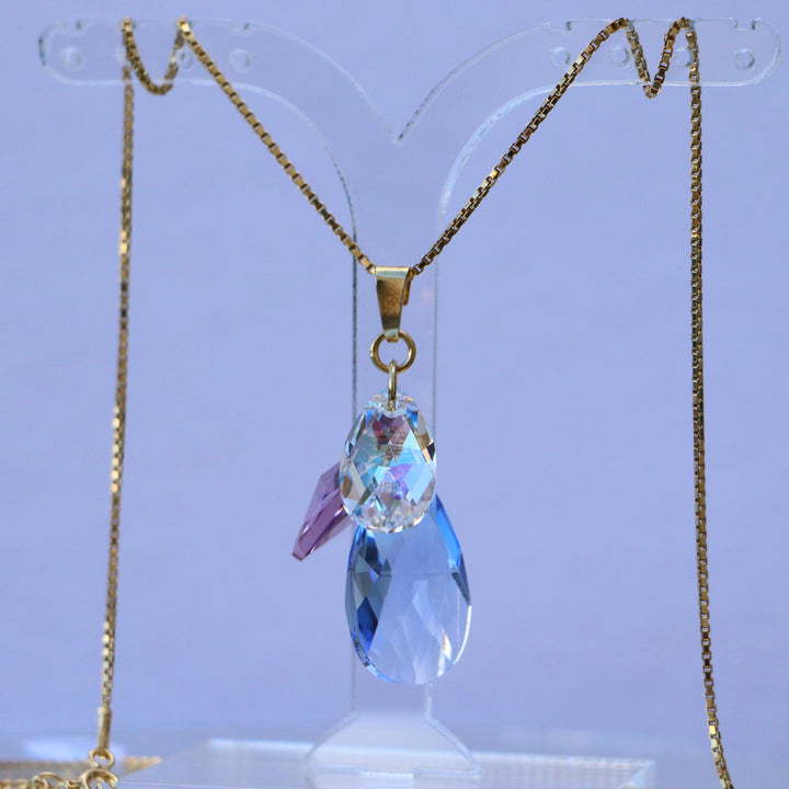 带有施华洛世奇晶体的吊坠,金银,浅蓝色/紫色,花朵