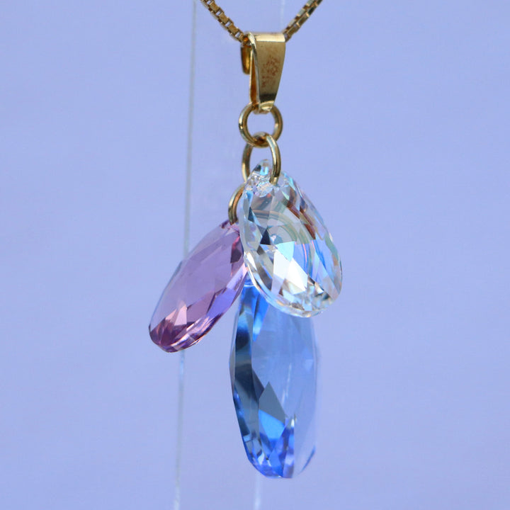 带有施华洛世奇晶体的吊坠,金银,浅蓝色/紫色,花朵