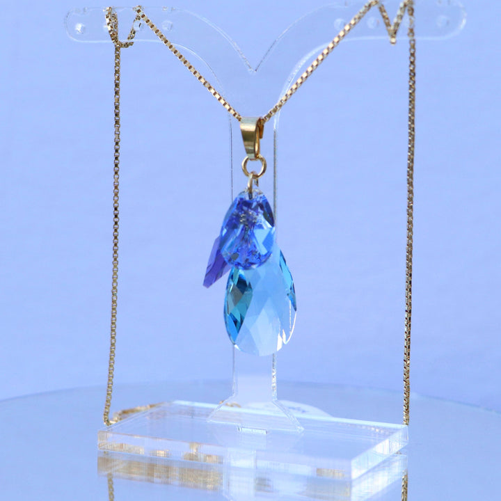 吊坠与施华洛世奇晶体,金银,海蓝素蓝色,花朵