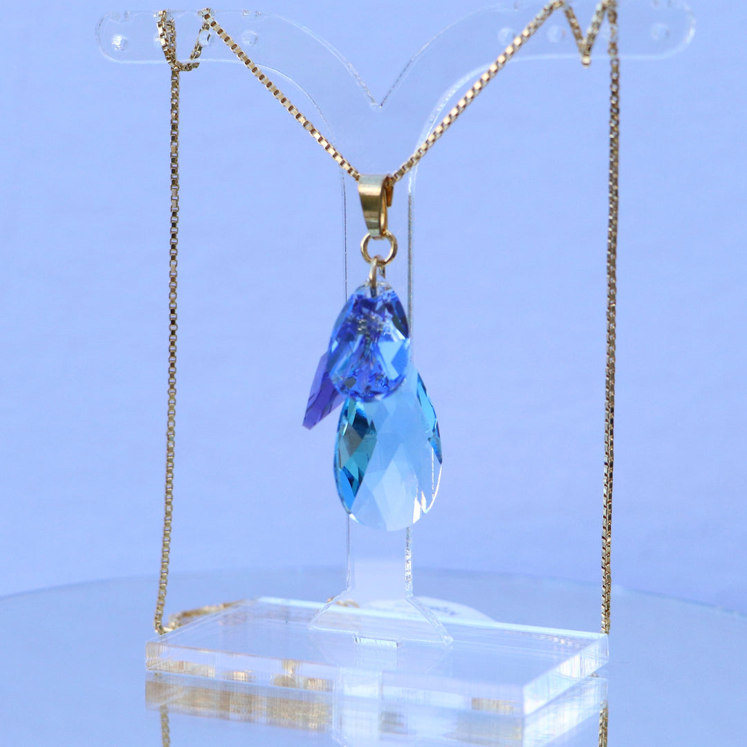 吊坠与施华洛世奇晶体,金银,海蓝素蓝色,花朵