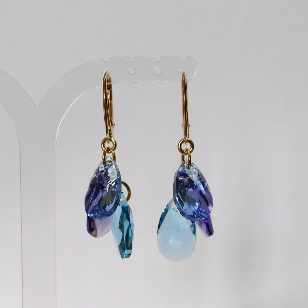 带有施华洛世奇晶体的耳环,金银,海蓝素蓝色,花朵