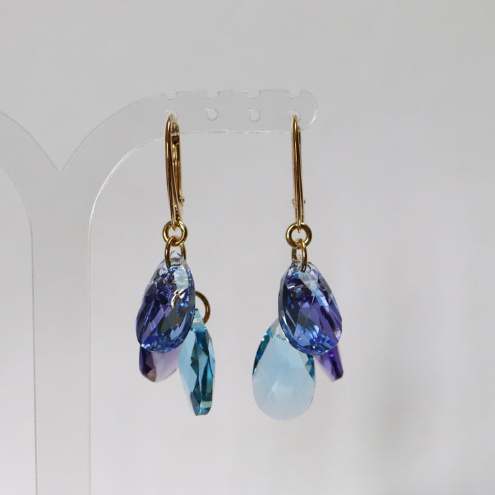 带有施华洛世奇晶体的耳环,金银,海蓝素蓝色,花朵