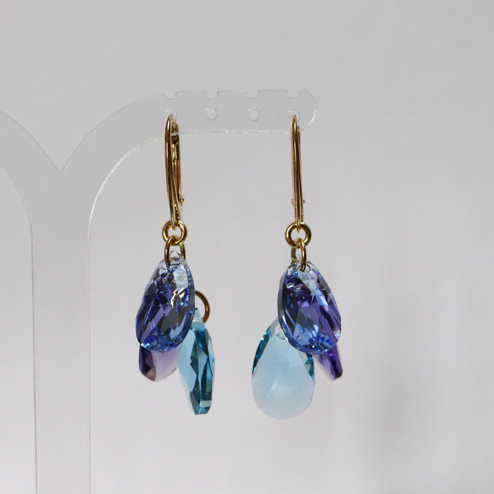 吊坠与施华洛世奇晶体,金银,海蓝素蓝色,花朵