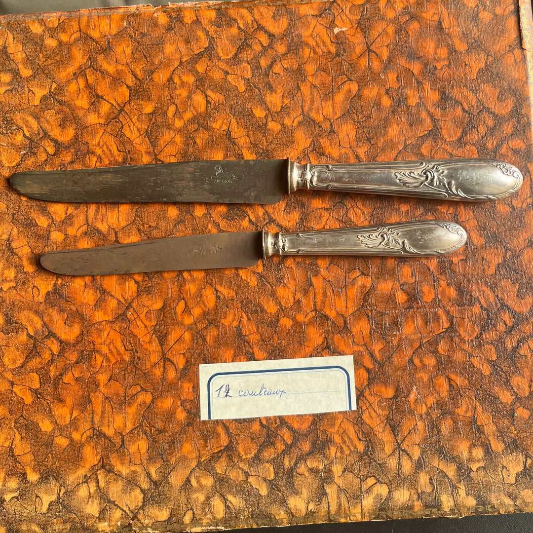 Apollo housewife 12 forks, 12 tablespoons and 24 knobs Silver Silver Model Title Model Rocaille and Steel blade in the Lion XIX