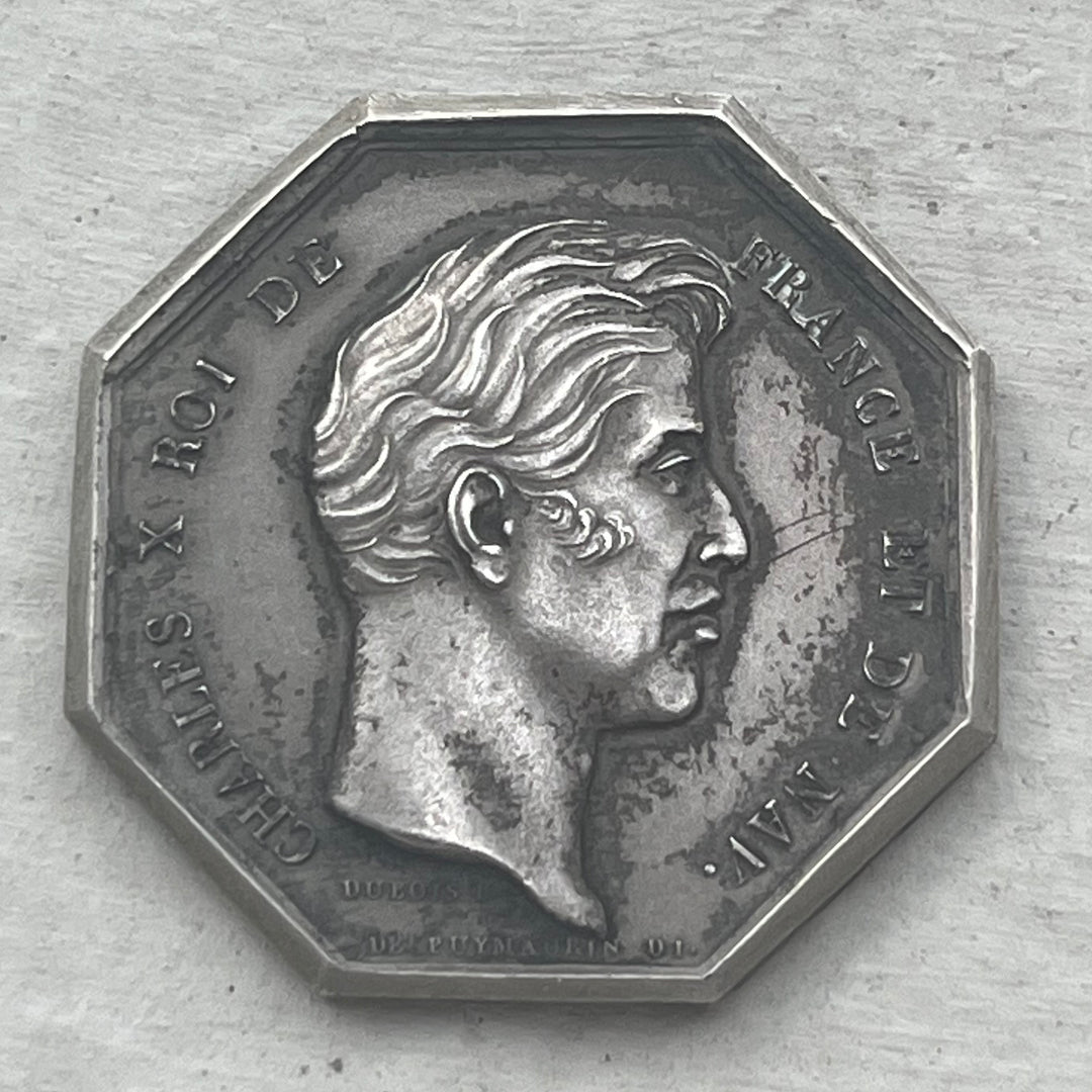Silver token, notaries Charles x Dieppe Corne Flan Mat