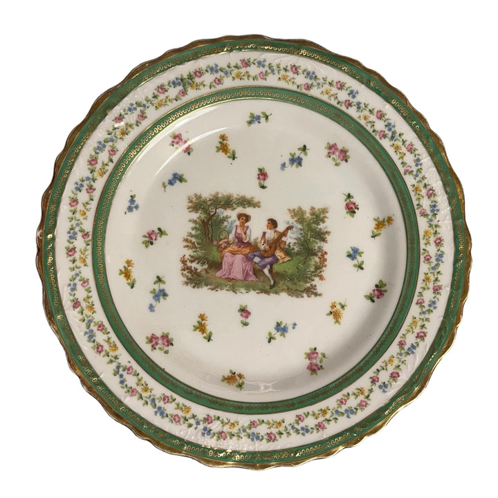 Assiette à scène romantique de Vienne XIXe