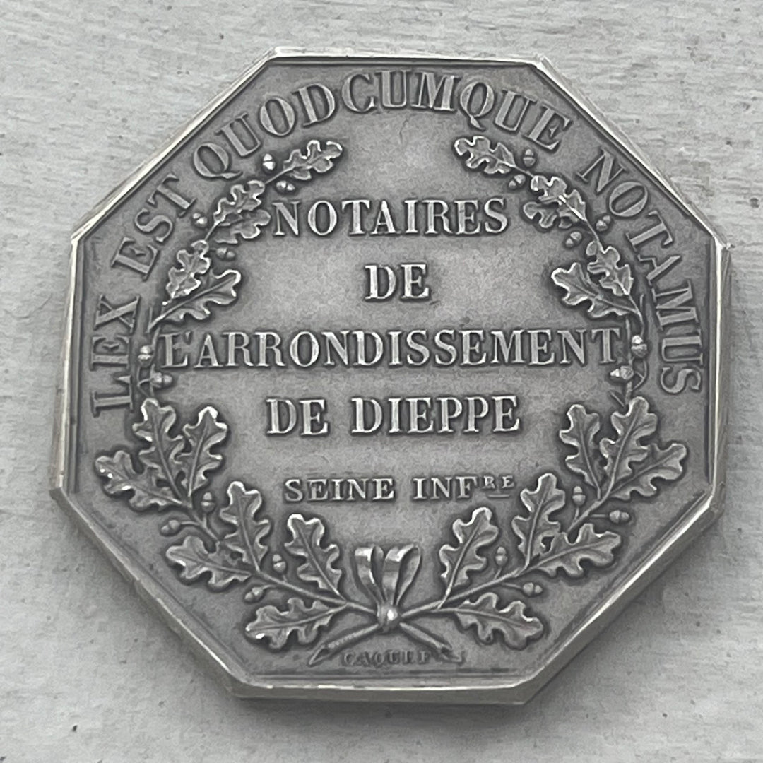 Silver token, notaries Charles x Dieppe Corne Flan Mat